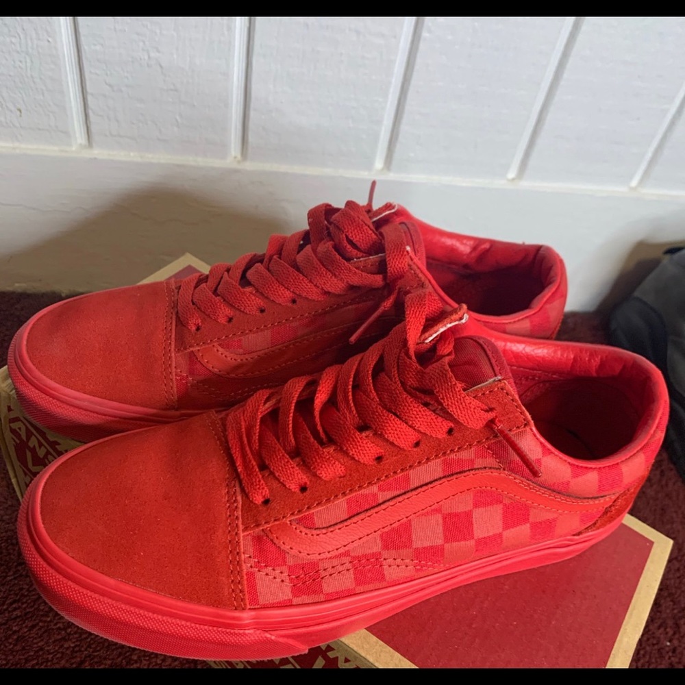 All red checkerboard vans.